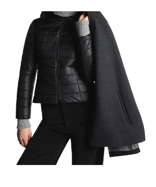 Fay Double-layer Shawl Cotton Coat In Black