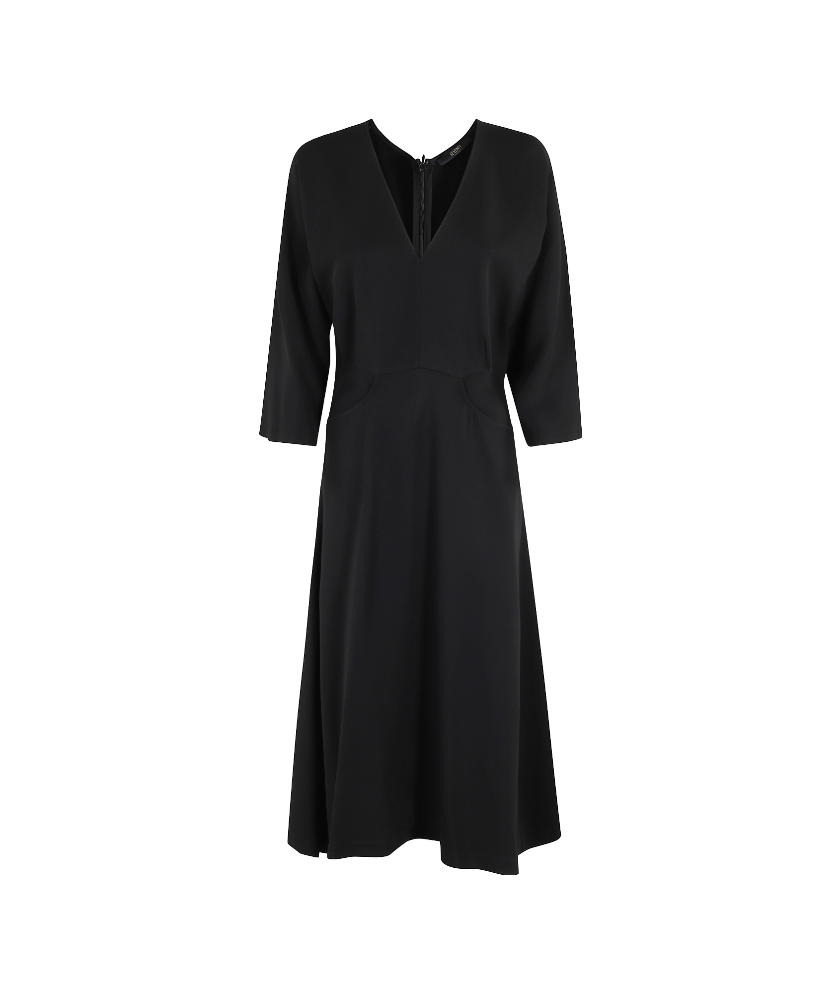 Seventy Flared Midi Dress With V-neckline And Kimono Sleeves In Black