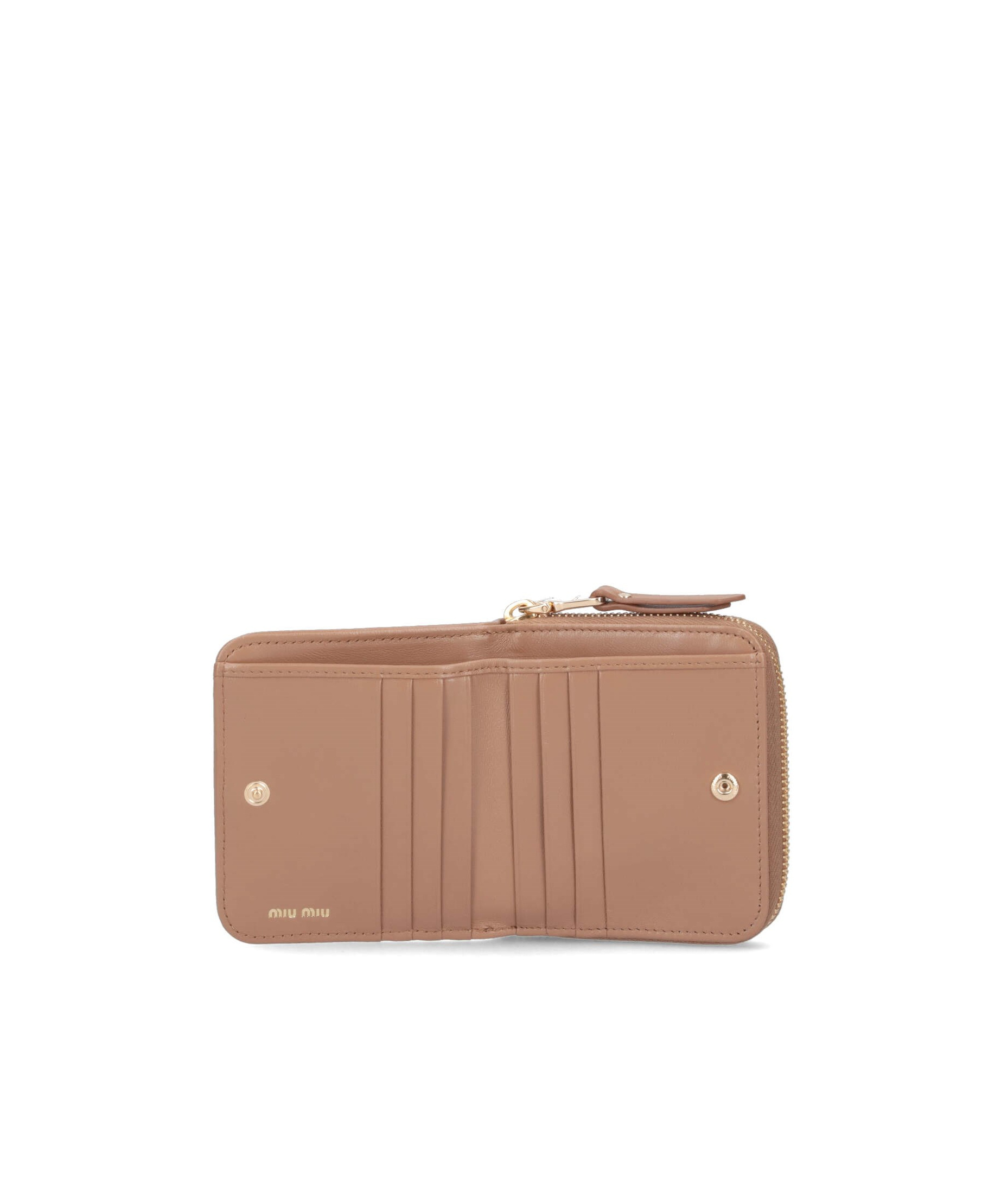 Miu Miu Logo Plaque Zipped Around Wallet In Brown