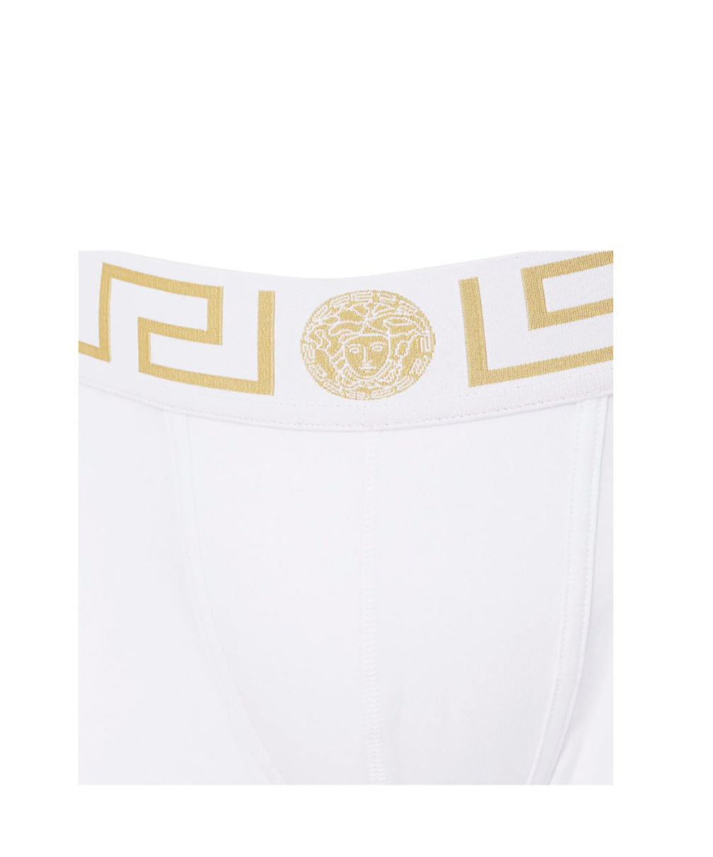 Versace Stretch Cotton Boxer Shorts With Greek Motif In White