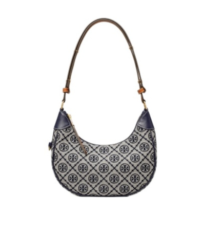 Tory Burch T-monogram Jacquard Crescent Shoulder Bag In Gray