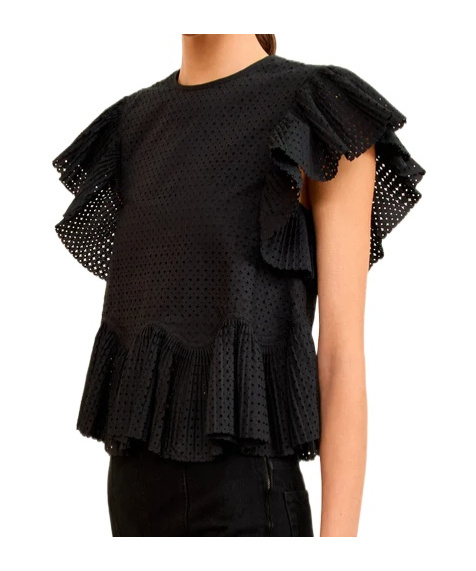 Ulla Johnson Clio Ruched Sleeveless Ruffle Top In Black