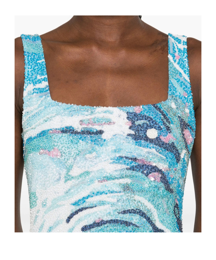Staud Le Sable Tidal-wave Sequin Mini Dress In Blue