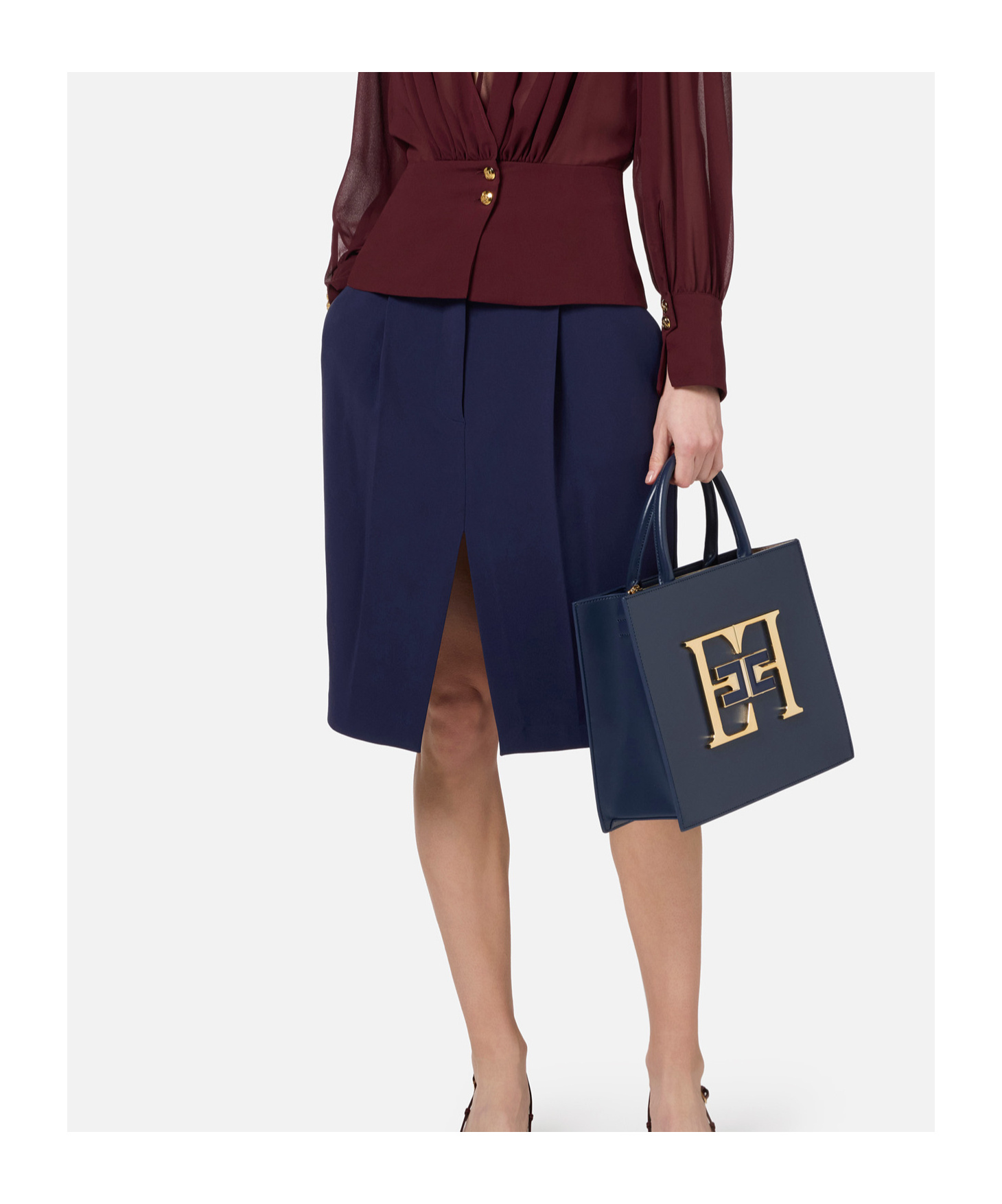Elisabetta Franchi Skirt With Slit Hem In Blue