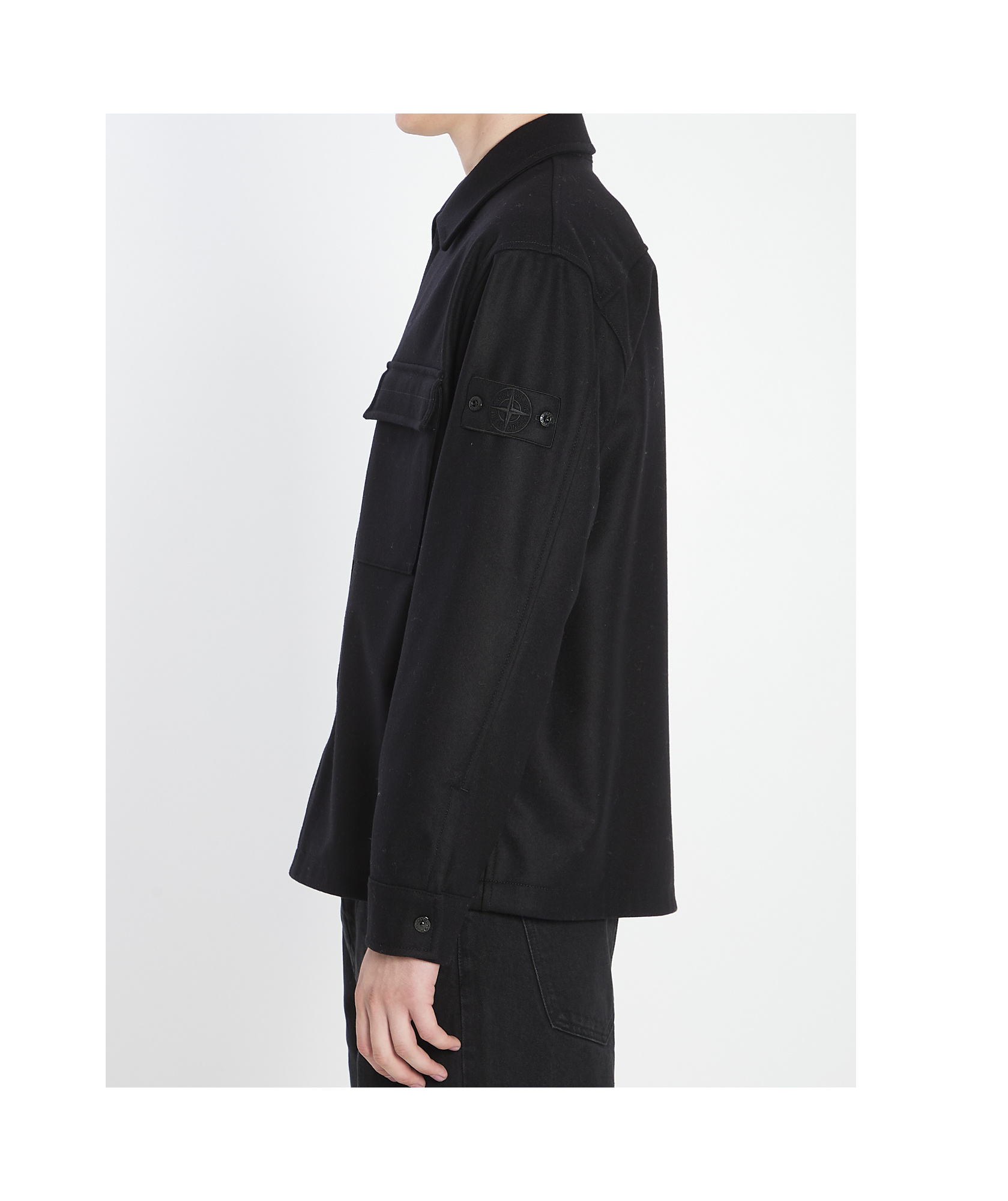 Stone Island Wool Blend Shirt With Chest And Flap Pockets In Black