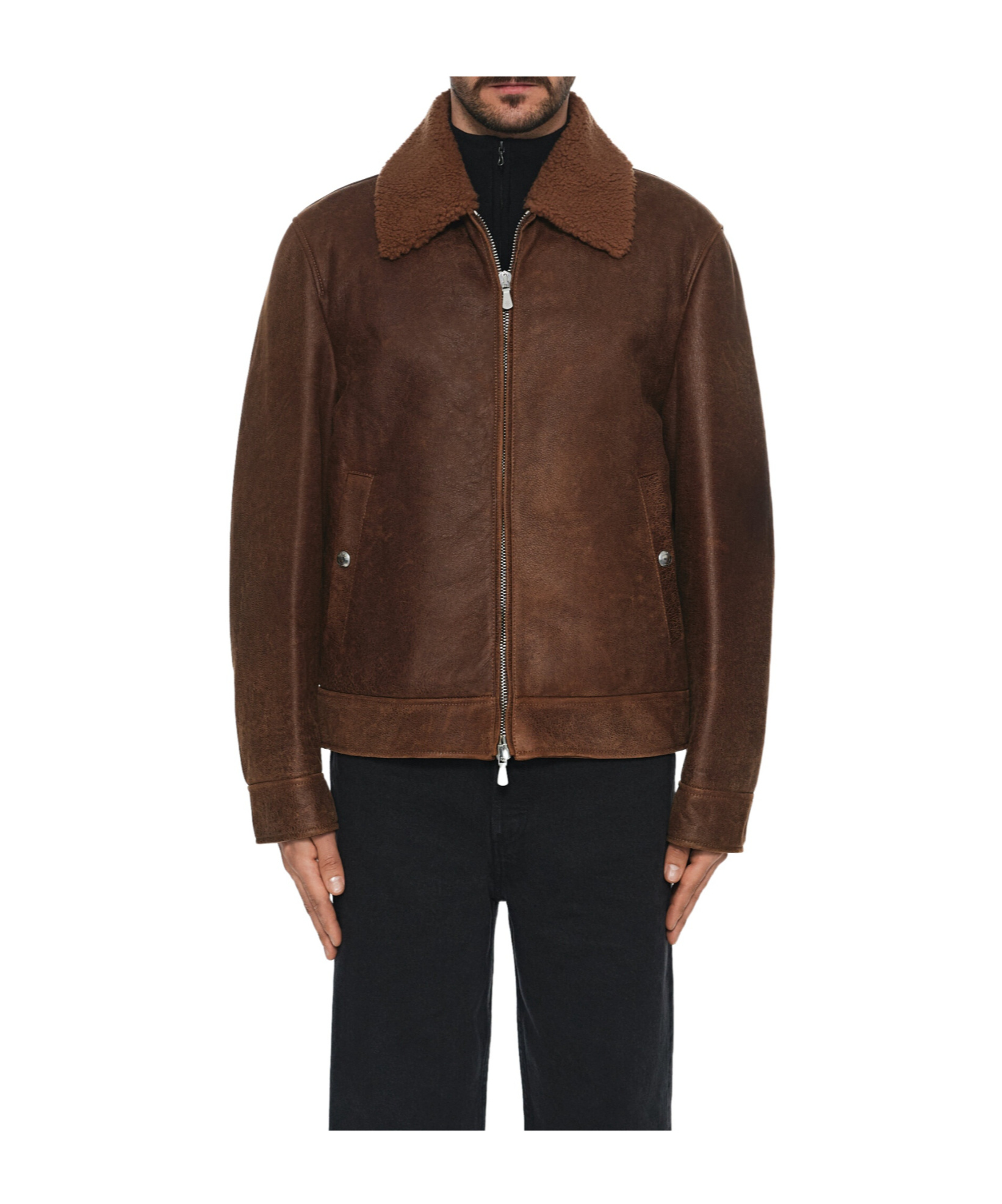 Eleventy Lapel Zipper Leather Jacket In Brown