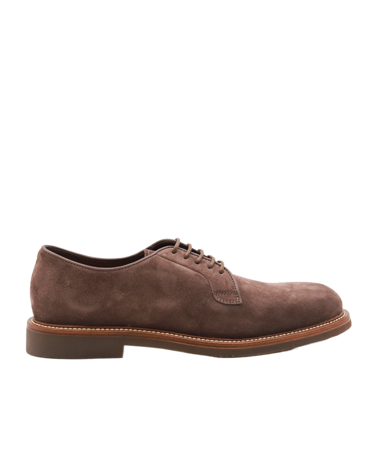Brunello Cucinelli Brogues With Round Toe And Suede Finish In Burgundy