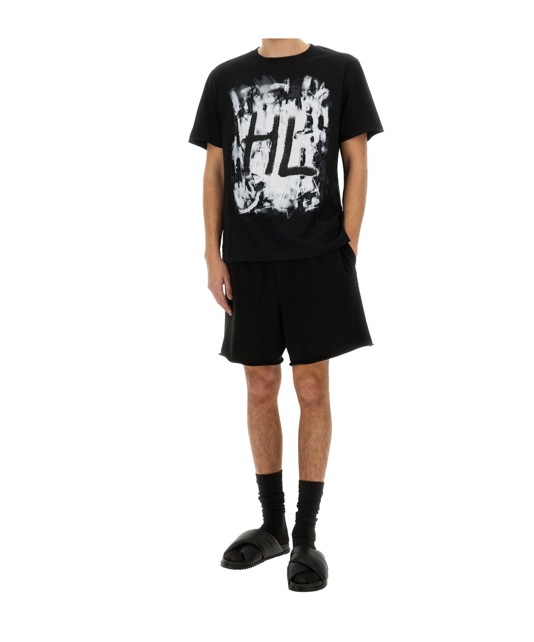 Helmut Lang Scribble Crew Neck Graphic Print Short Sleeves In Black