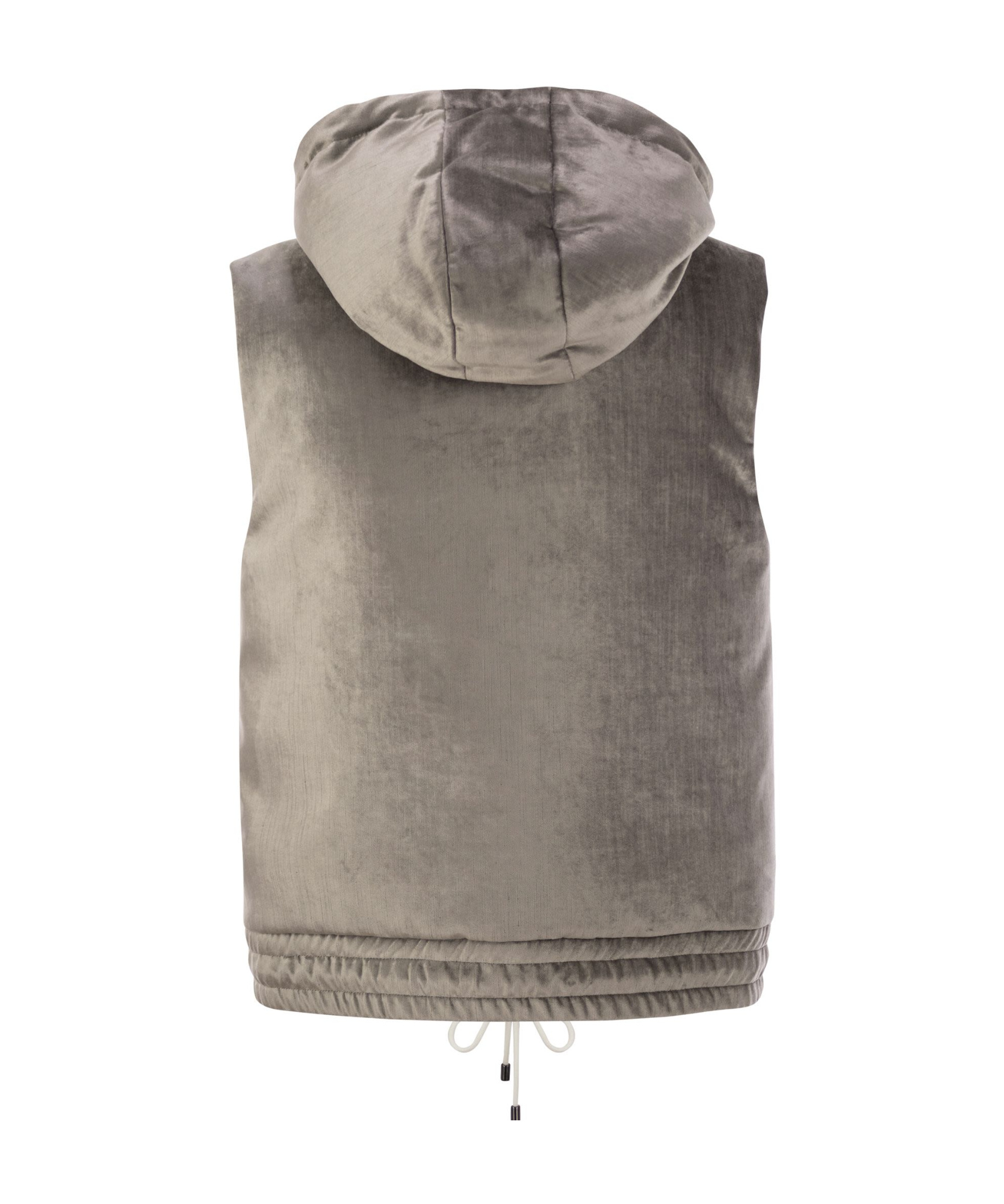 Brunello Cucinelli Chenille Vest With Drawstring Hem And Hood In Gray
