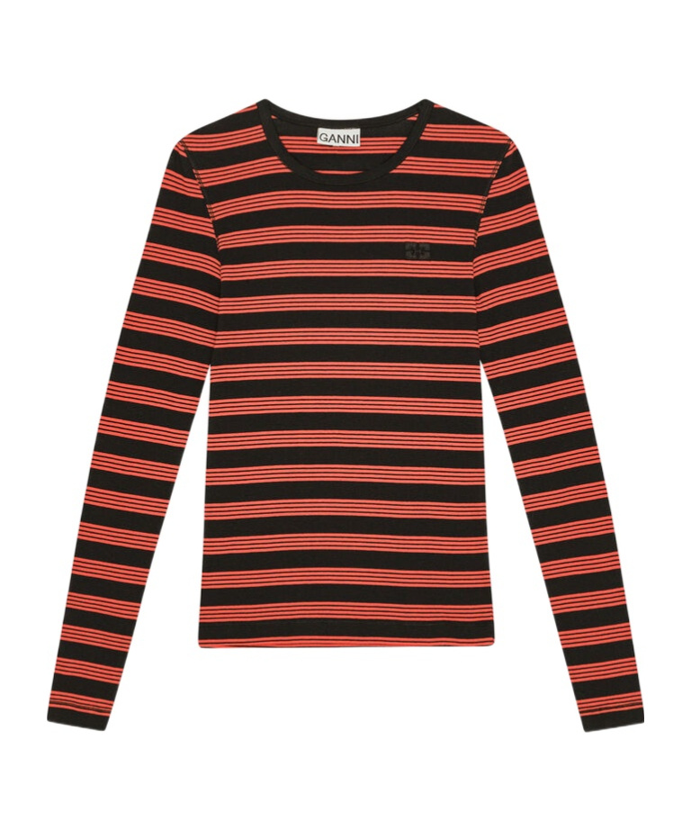 Ganni Fitted Long-sleeved T-shirt With Bold Striped Pattern In Red
