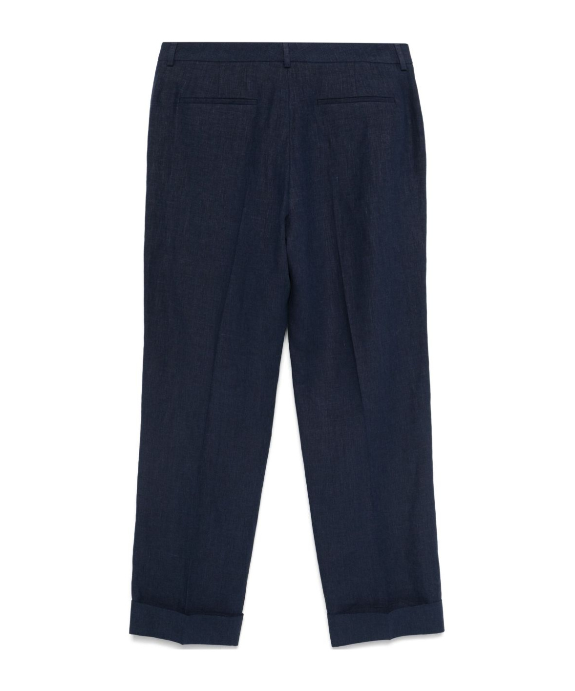 Valentino Tailored Blue Linen Trousers With Concealed Fastening In Black