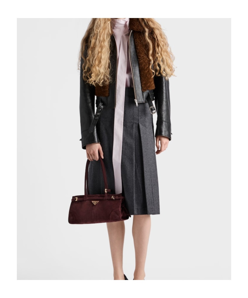 Prada Womens Black Panelled Leather And Shearling Jacket In Black