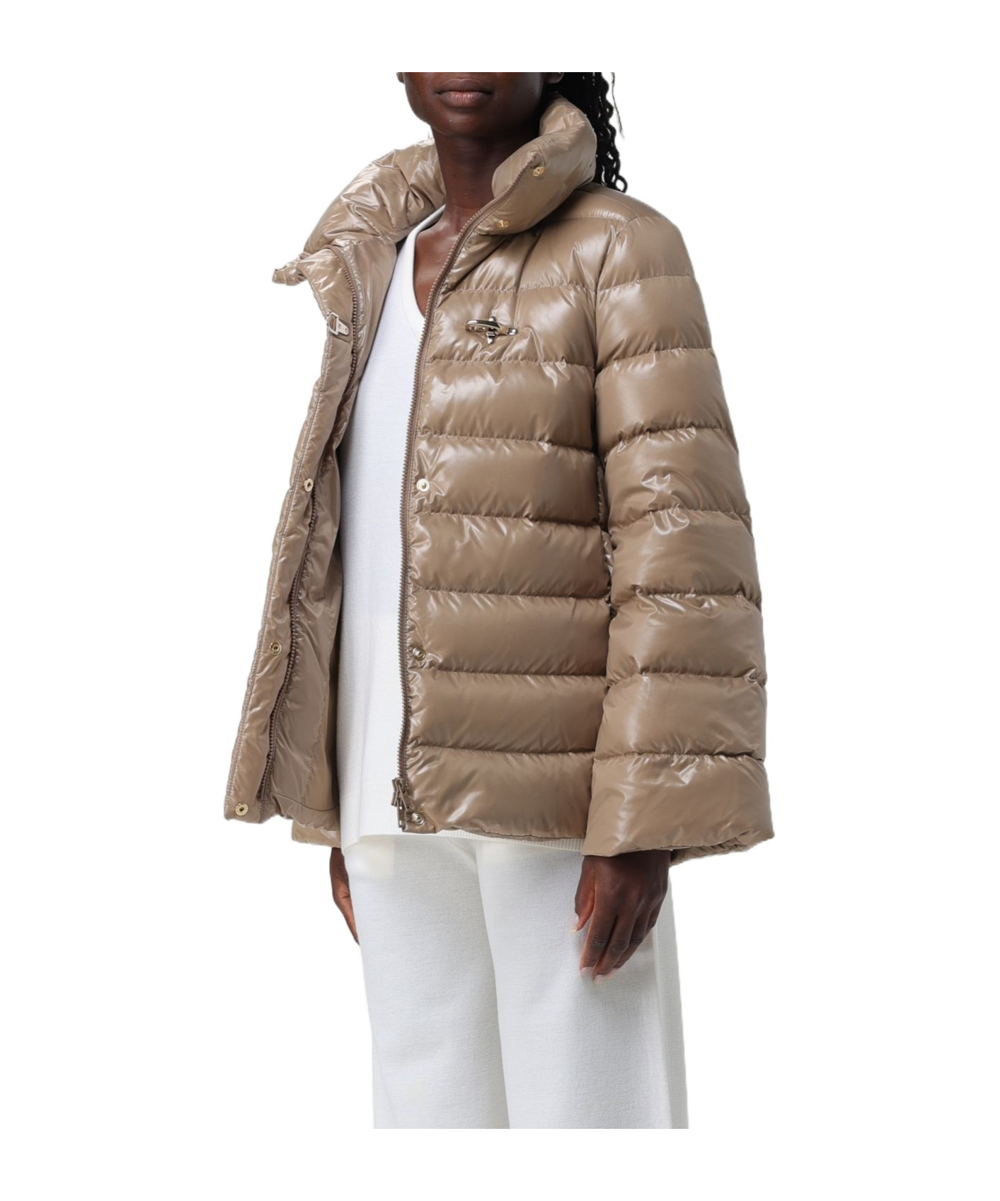Fay Nylon Down Jacket With Hook In Brown