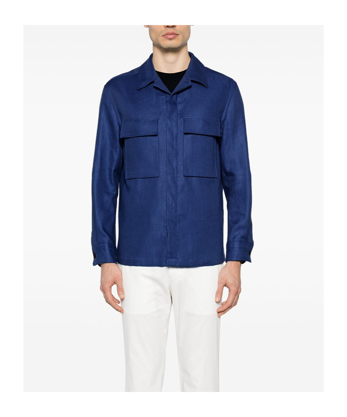 Shop Zegna Button-up Linen Shirt Jacket In Blue
