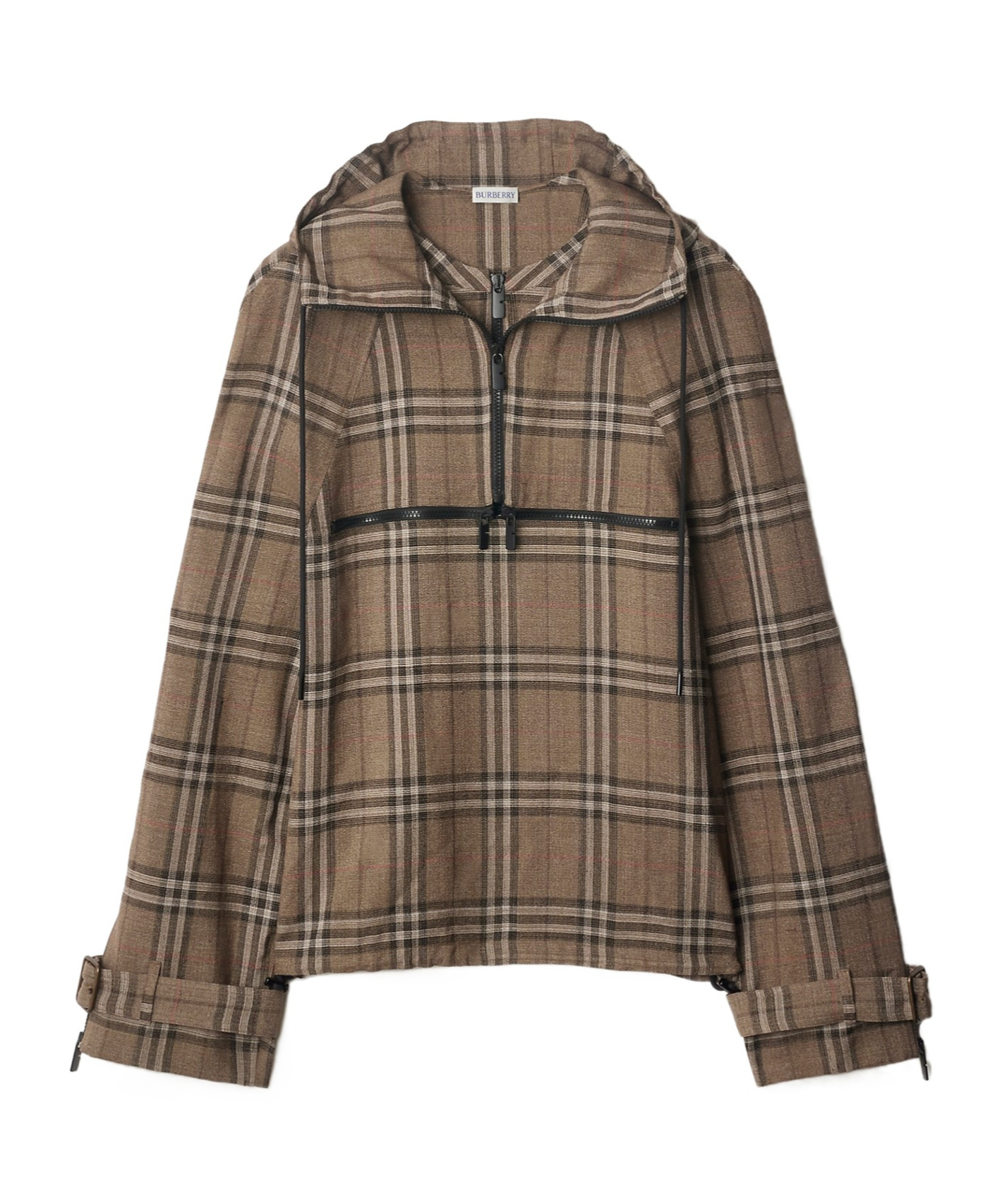 Burberry Half-zip Jacket With Check Pattern In Silk Blend Men In Brush