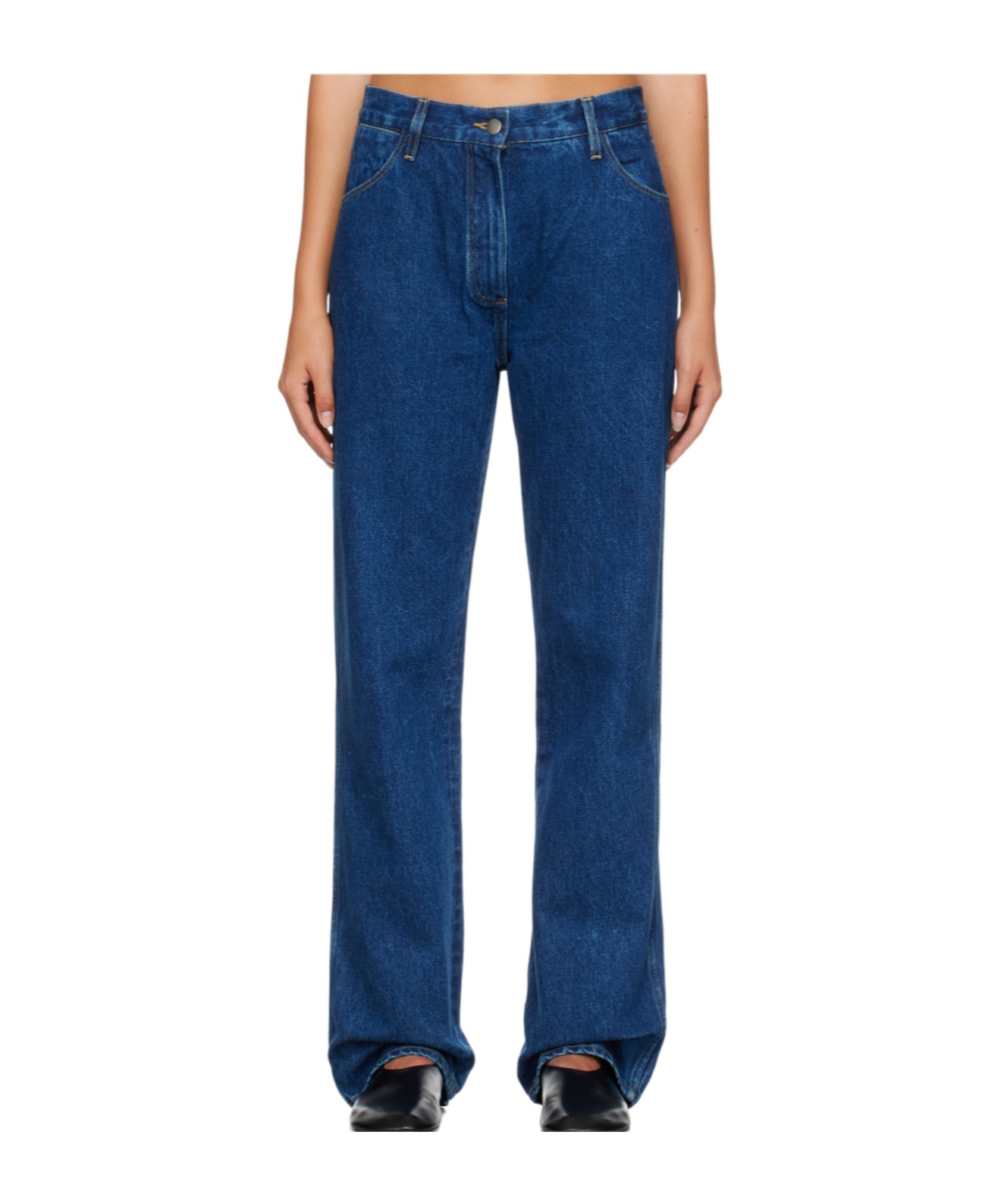 Studio Nicholson Belt Loop Zipper Jeans In Blue