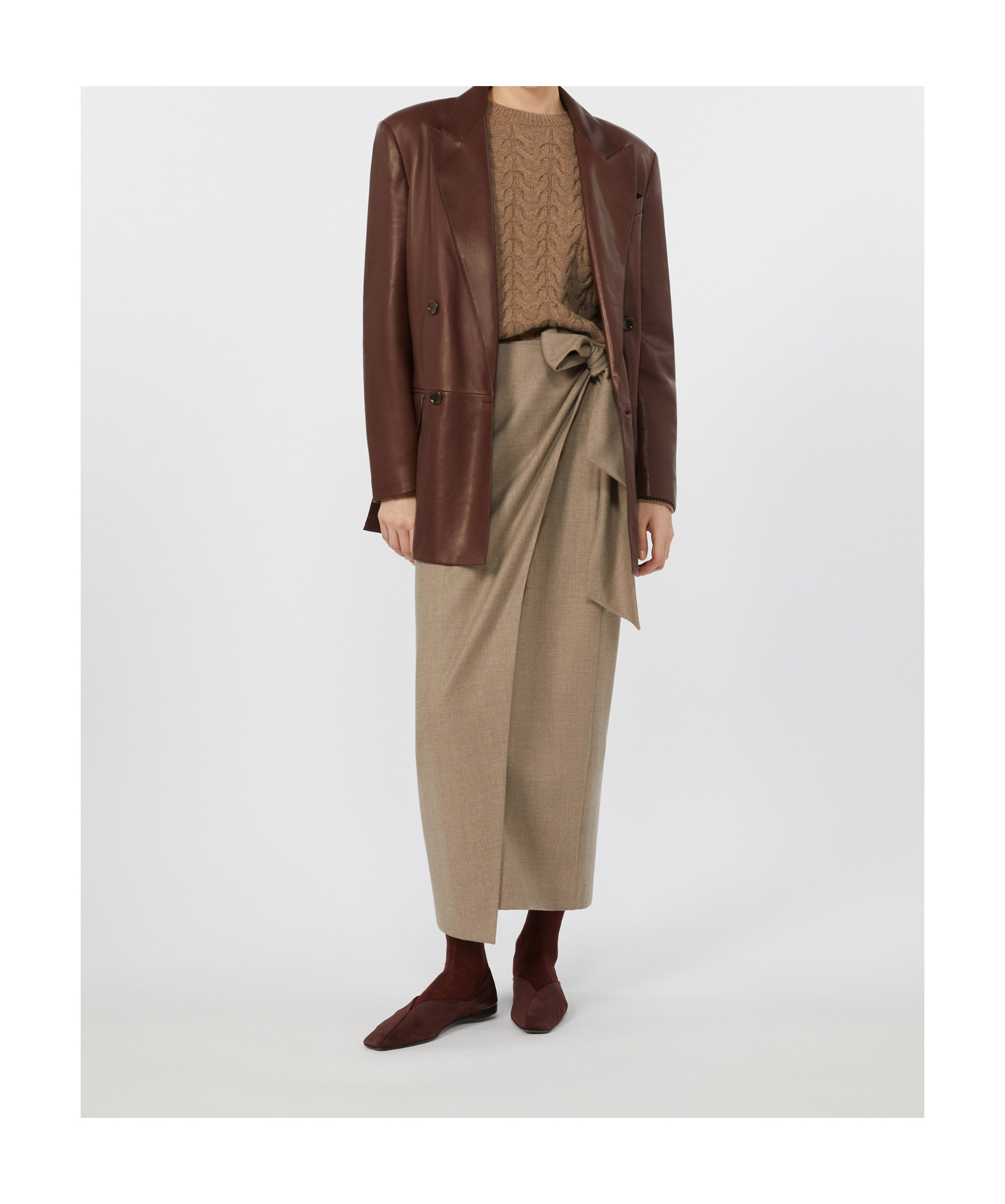 Max Mara High Waist Midi Wrap Skirt With Tie In Neutral