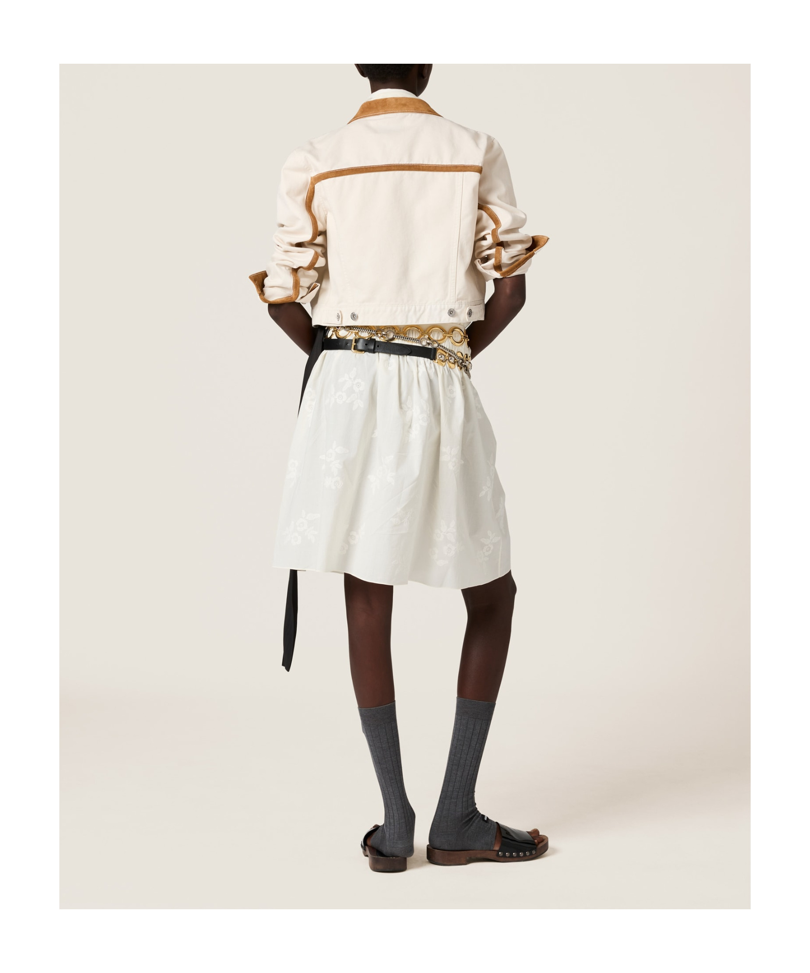 MIU MIU DENIM AND LEATHER BLOUSON JACKET