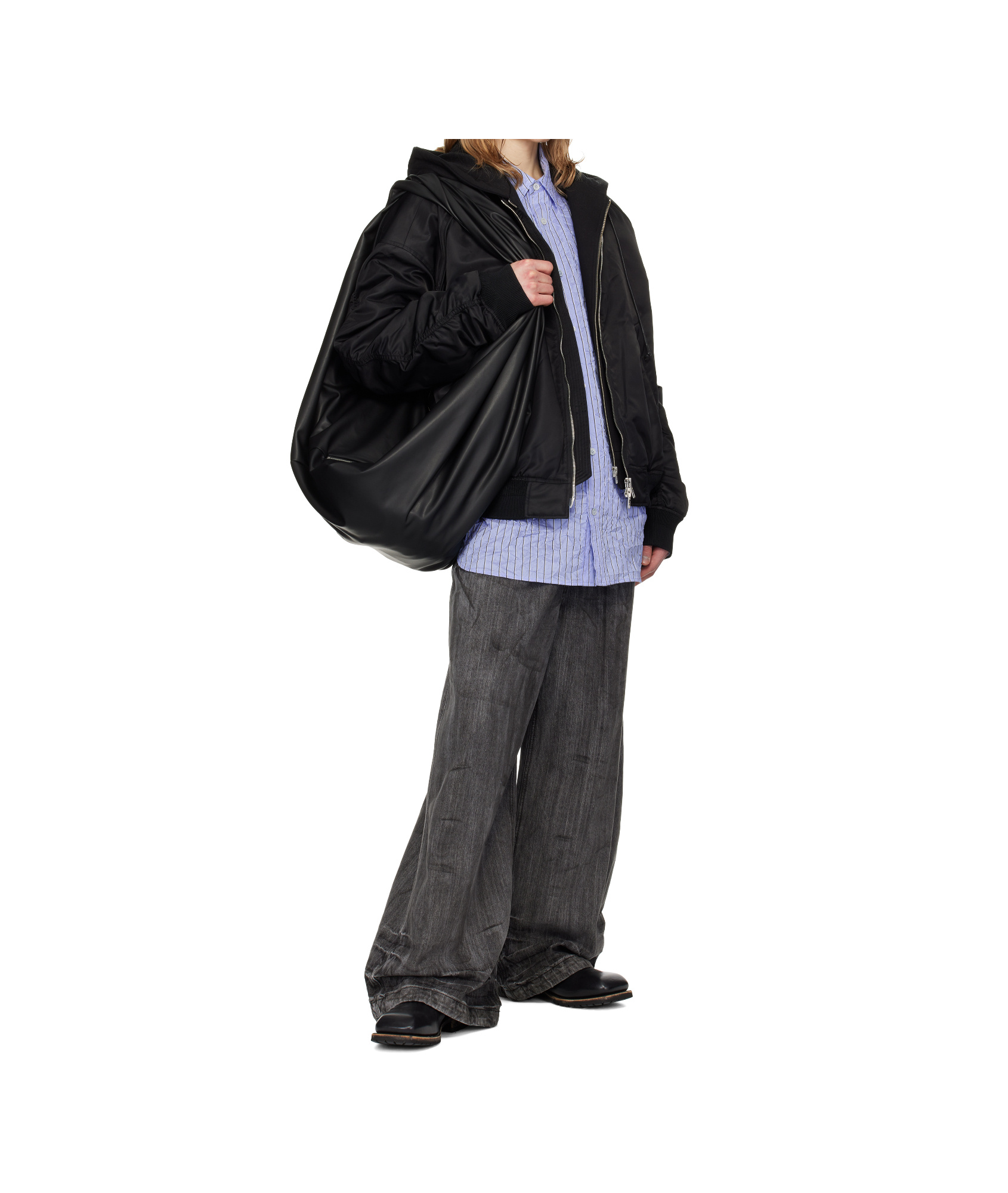 Juunj Hood Detachable Ma-1 Bomber Jacket In Black