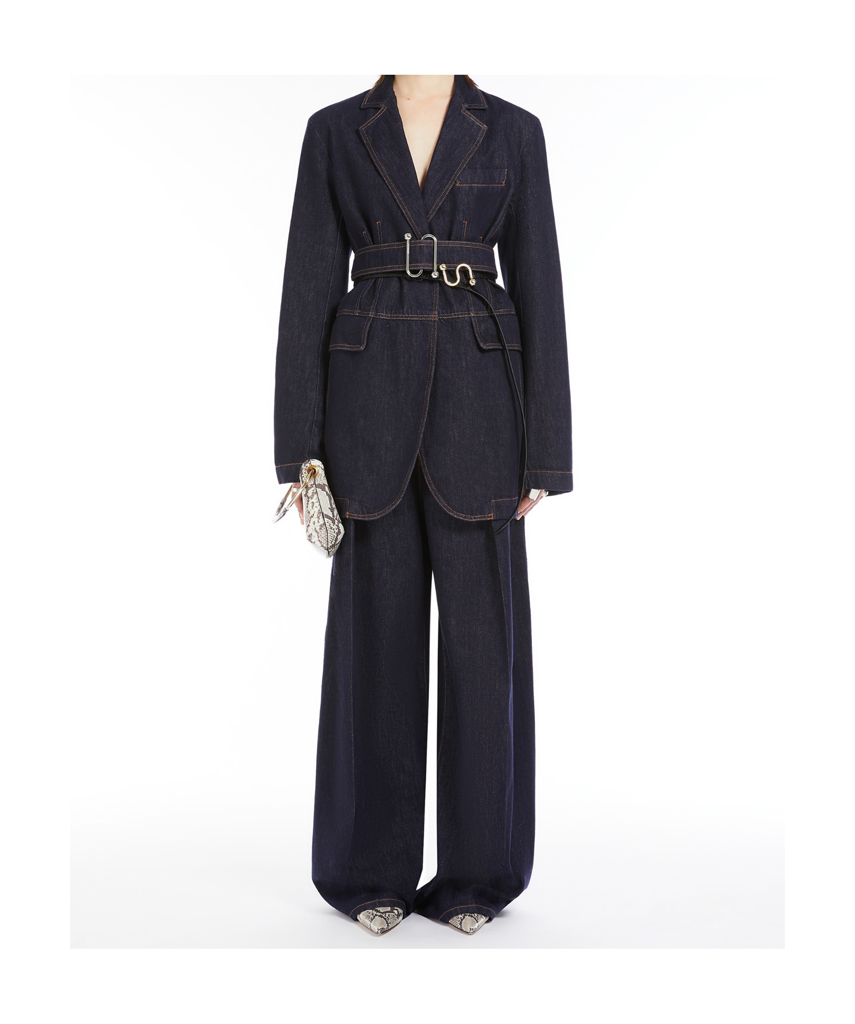 Sportmax Waist Belted Longline Jacket With Notched Lapels In Black