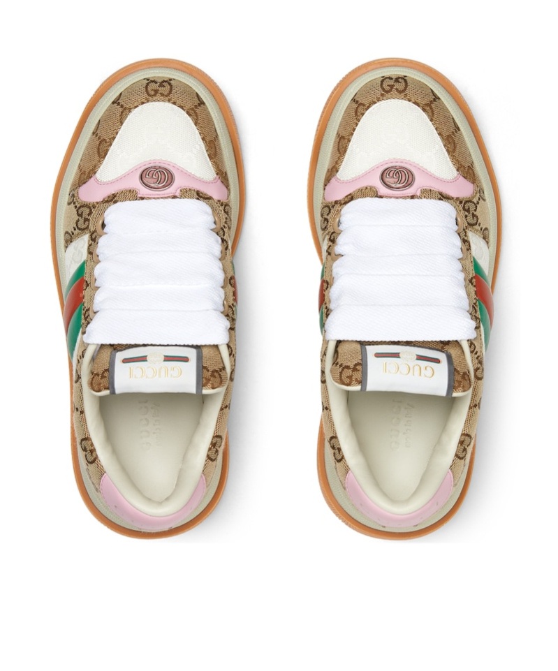 Gucci Multicolor Gg Fabric Double Screener Sneakers In White