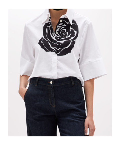 Blugirl Printed Popeline Stretch Boxy Shirt In White