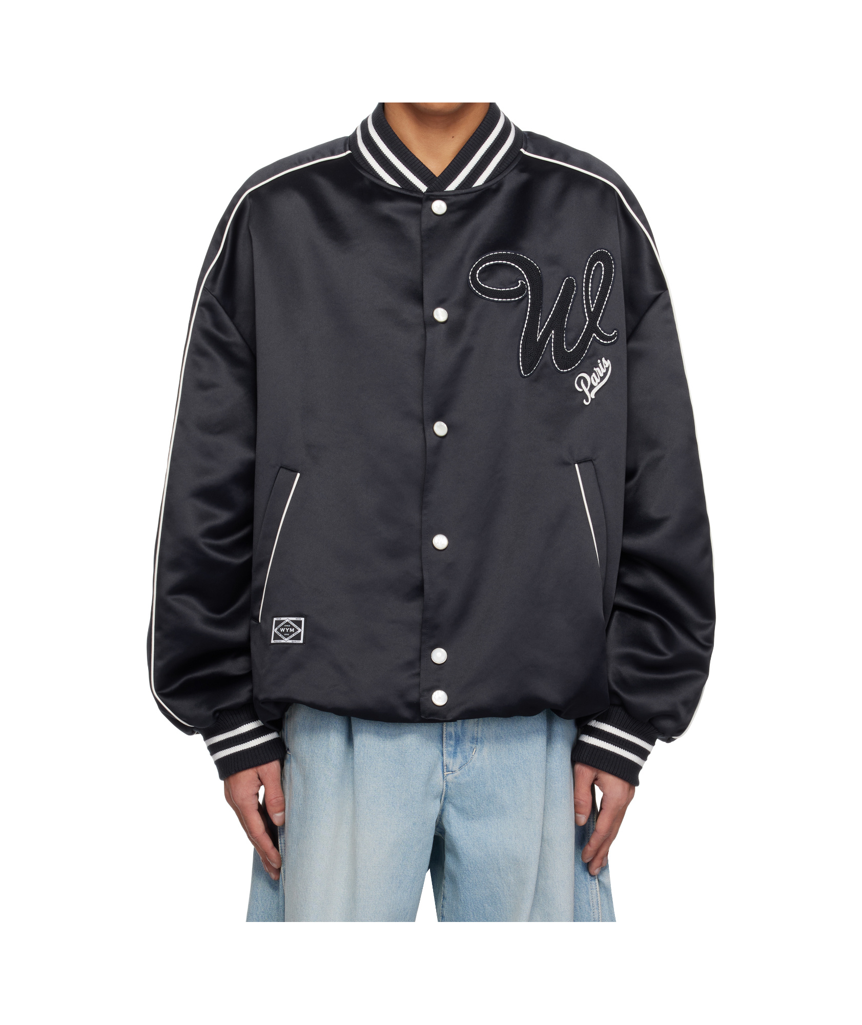 Wooyoungmi Navy Embroidered Patch Varsity Bomber Jacket In Black