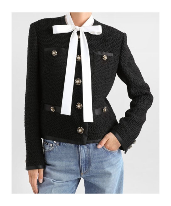 Dolce & Gabbana Jeweled Button Boucle Jacket In Black