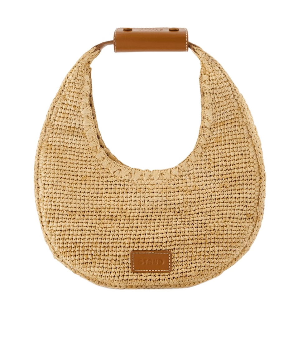 Staud Moon Raffia Tote Bag Shoulder Bags Beige In Brown