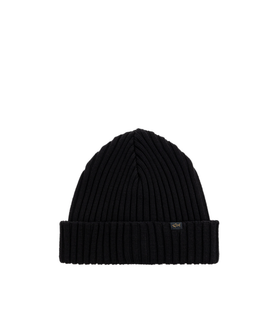 Paul & Shark Ribbed-knit Beanie Hat In Black