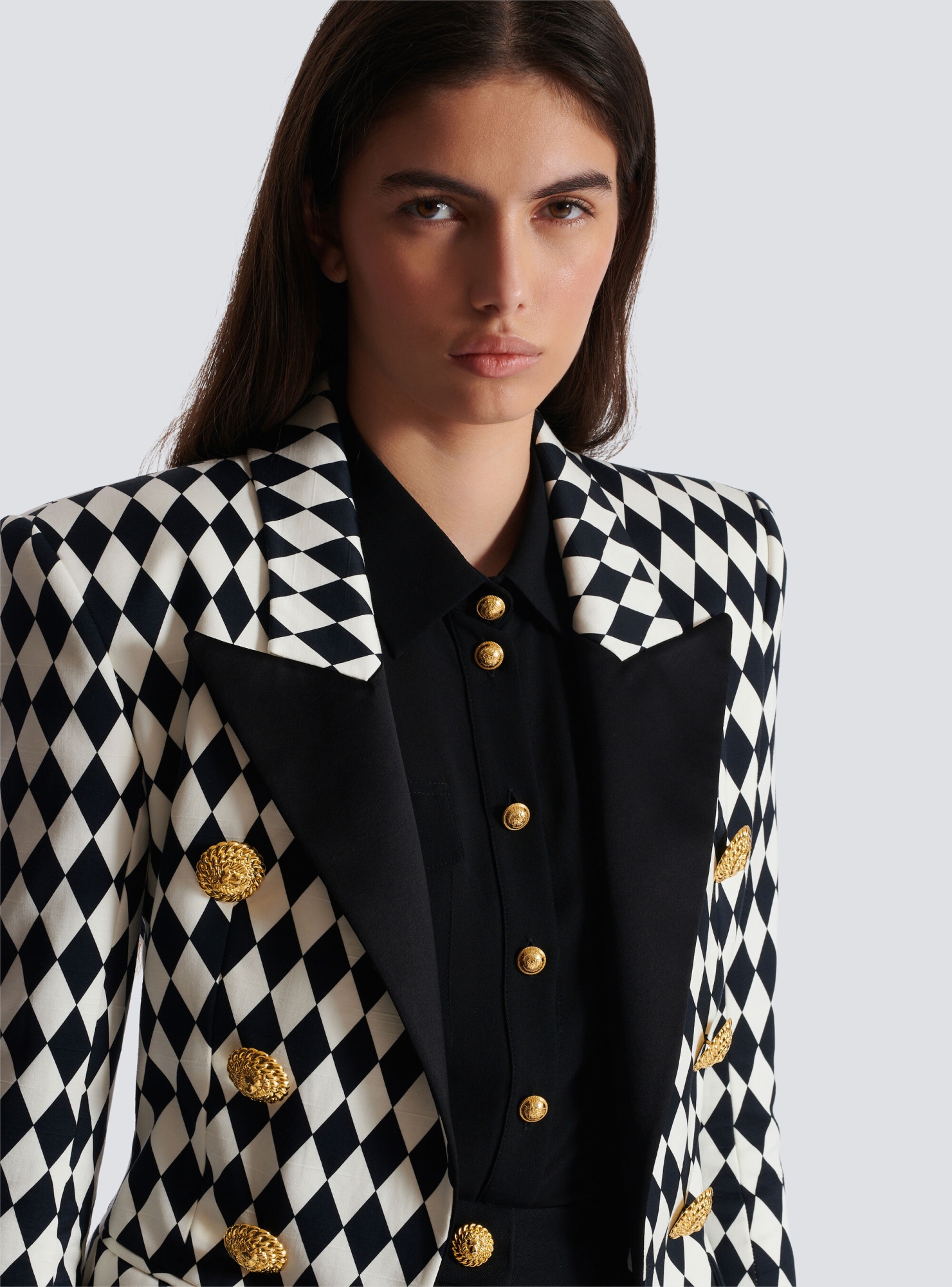 Balmain Diamond-print Peak-lapel Blazer In Black