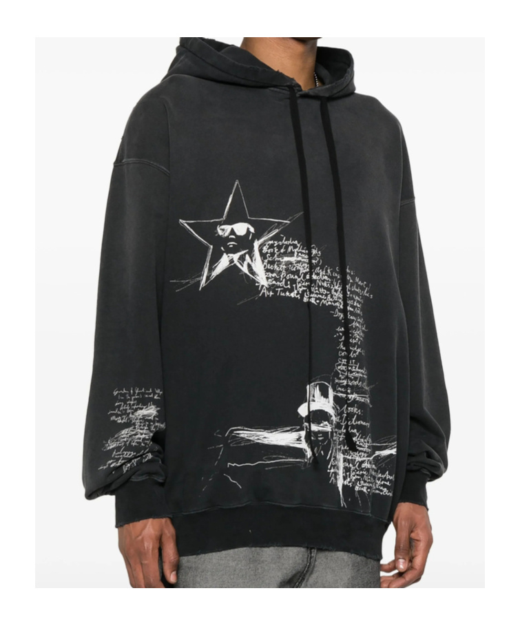 Ann Demeulemeester Black Olly Sketchbook High-comfort Hoodie In Black