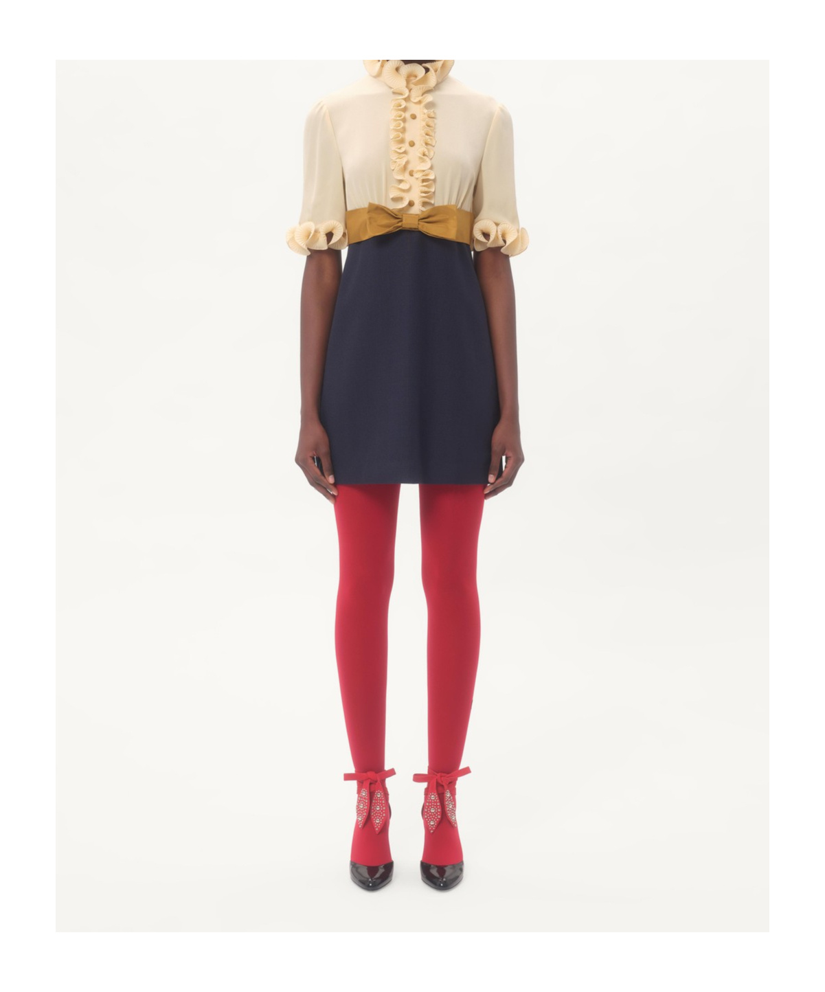 Valentino Womens Provence Blue Betulla Frilled Contrast-texture Silk Mini Dress In Black