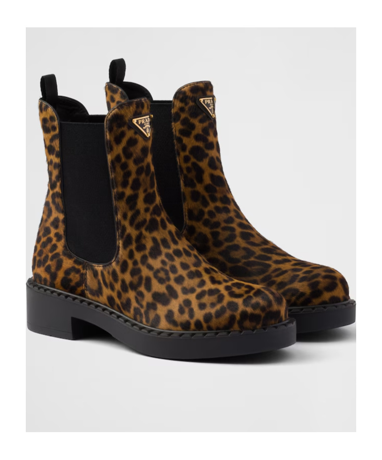 Shop Prada Printed Leather Chelsea Boots In Black