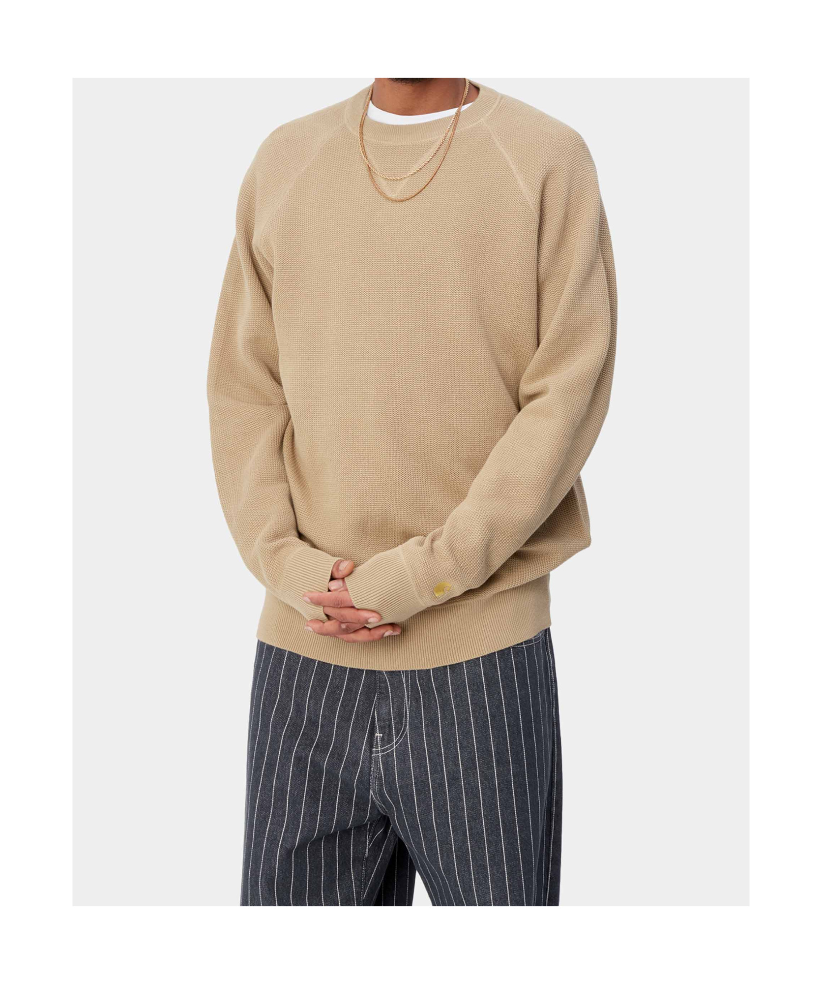 Carhartt Chase Raglan-sleeve Waffle-knit Sweater In Nude
