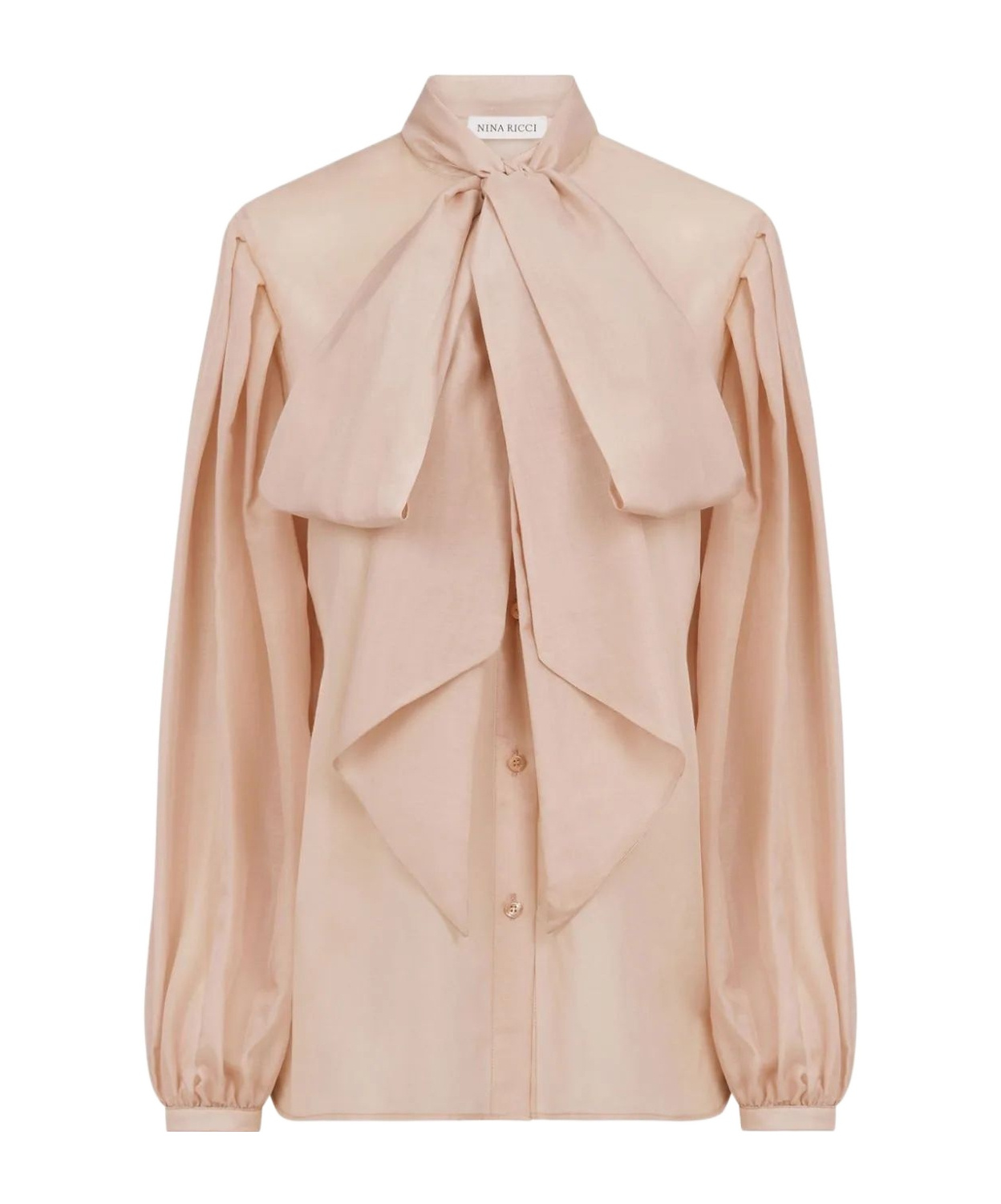 Nina Ricci Pussy-bow-collar Silk-cotton Shirt In Nude