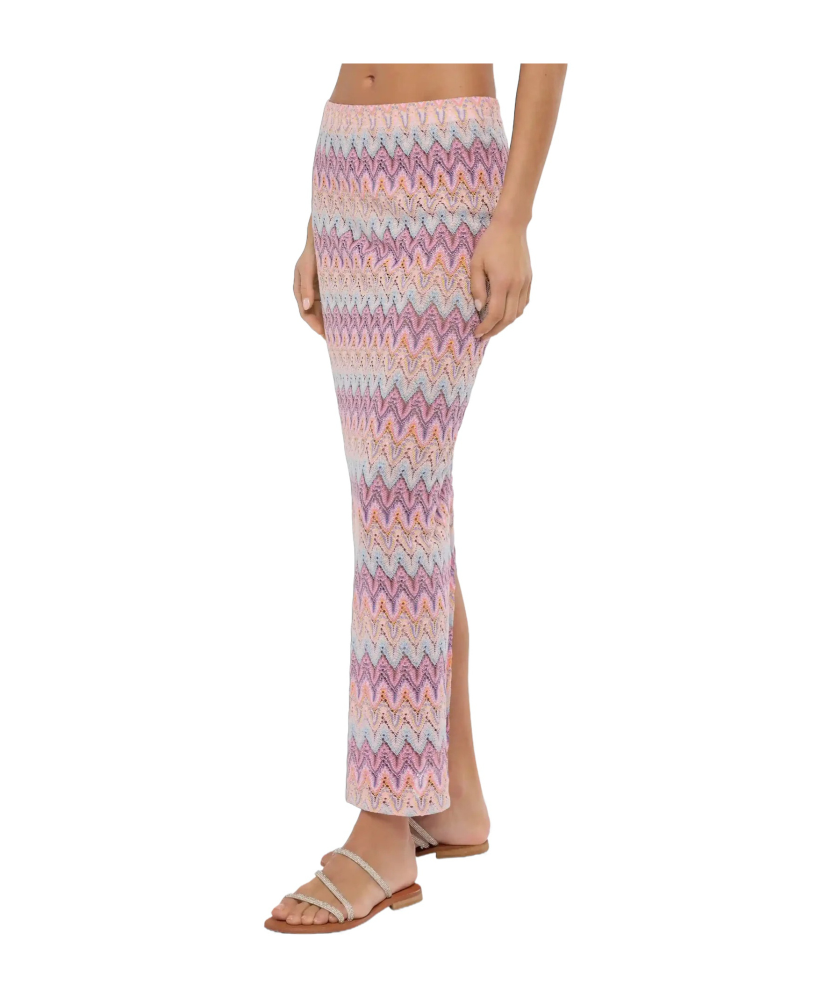 Mc2 Saint Barth Caytlin Long Raschel Skirt With Pastel Chevron Pattern