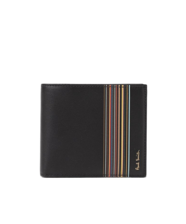 Paul Smith Black 'signature Stripe Block' Billfold And Coin Wallet In Black