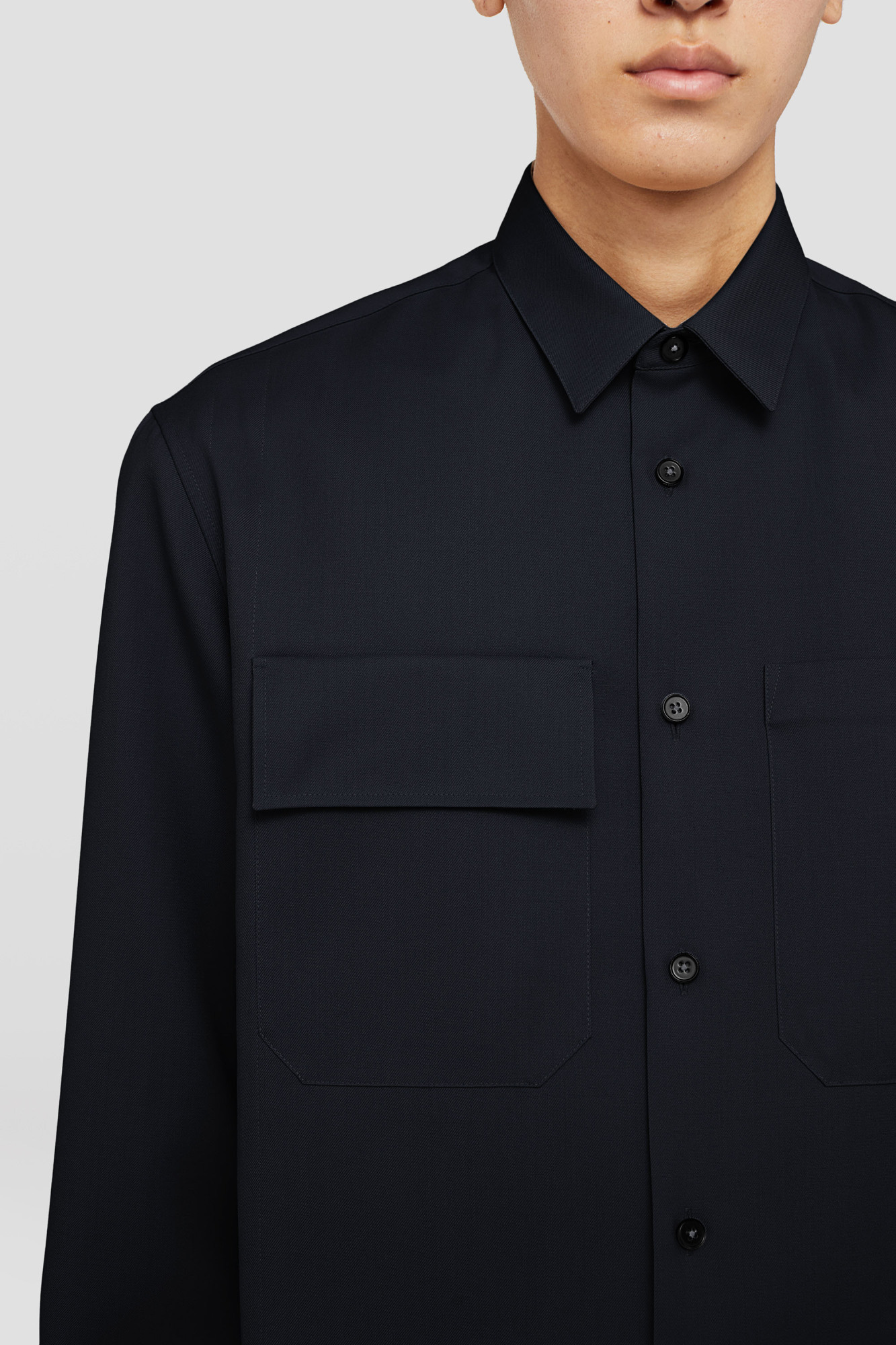 Jil Sander Long-sleeved Wool Shirt In Black