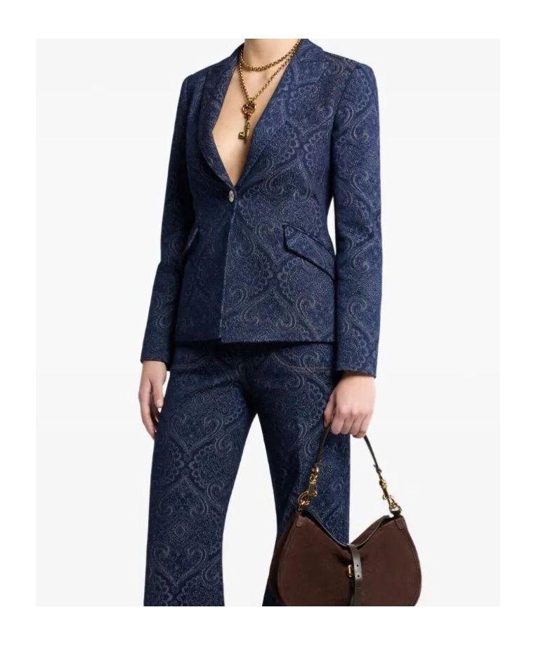 Etro Paisley-print Denim Blazer In Black