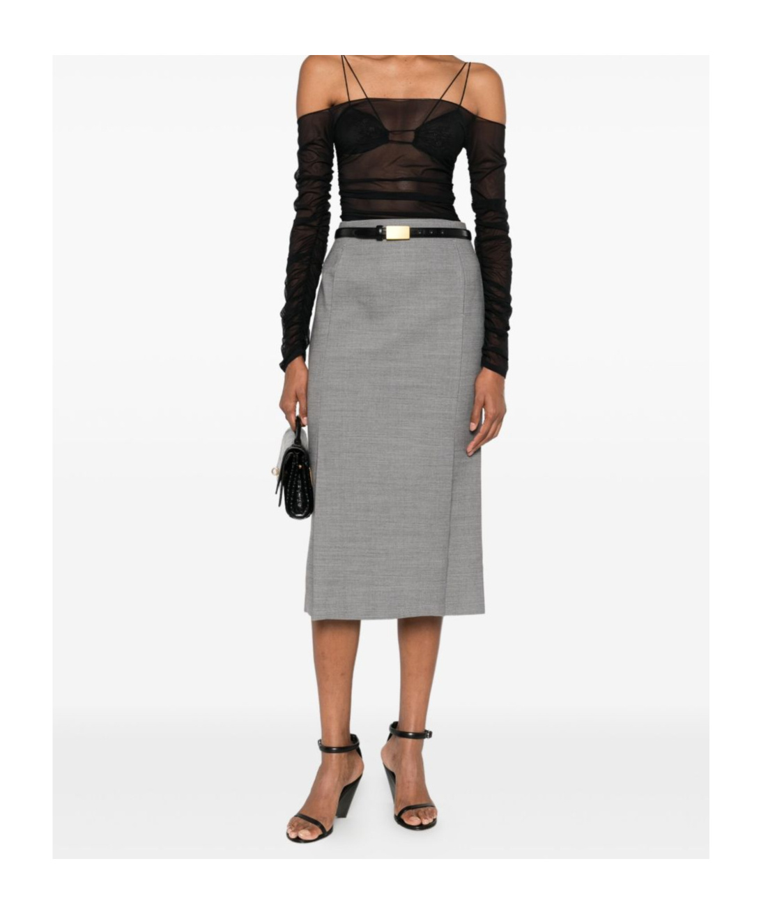 Amazuìn Semi-transparent Off-the-shoulder Top With Ruched Detailing In Black
