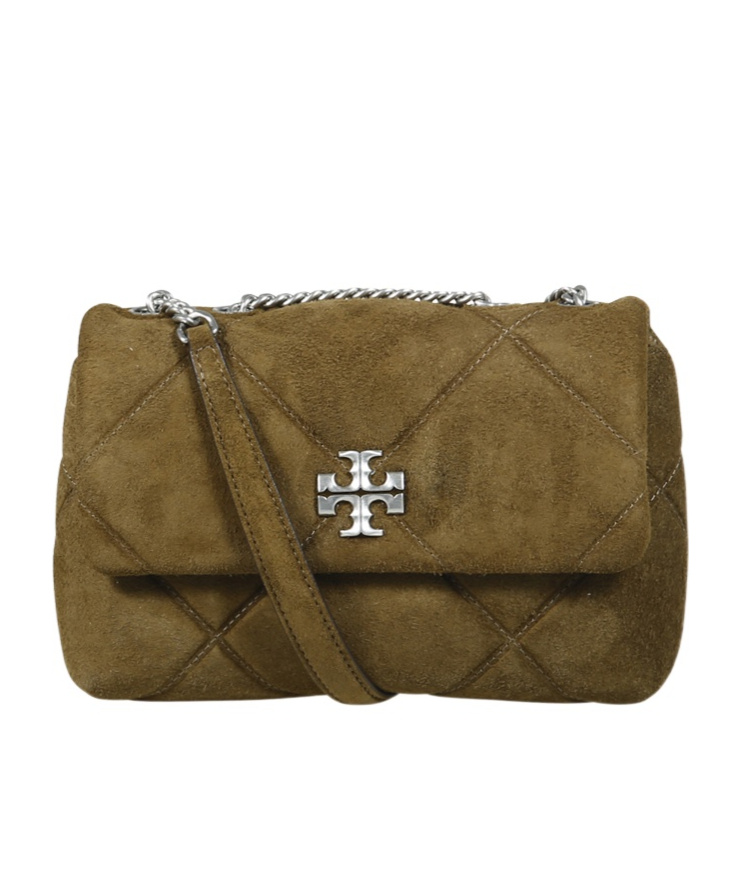 Tory Burch Kira Diamond Quilt Suede Small Convertible Shoulder Bag In Green
