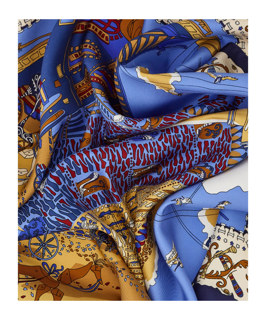Ferragamo Printed Silk Scarf In Blue