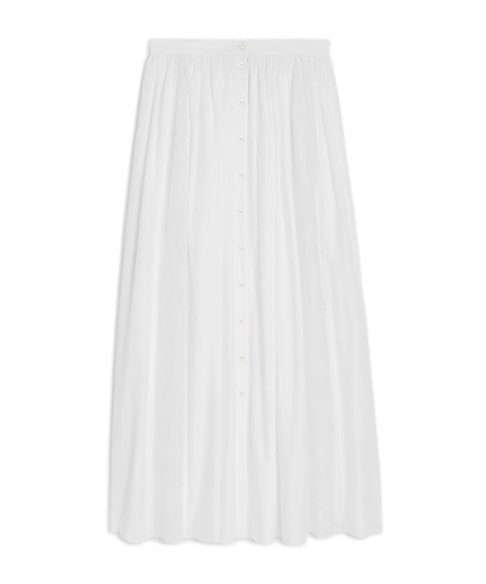 Celine Embroidered Midi Skirt In Cotton Cambric In White