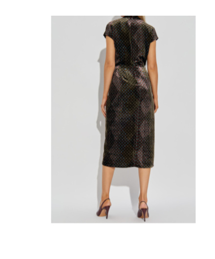Dries Van Noten Printed Velvet Wrap-effect Midi Dress In Brown