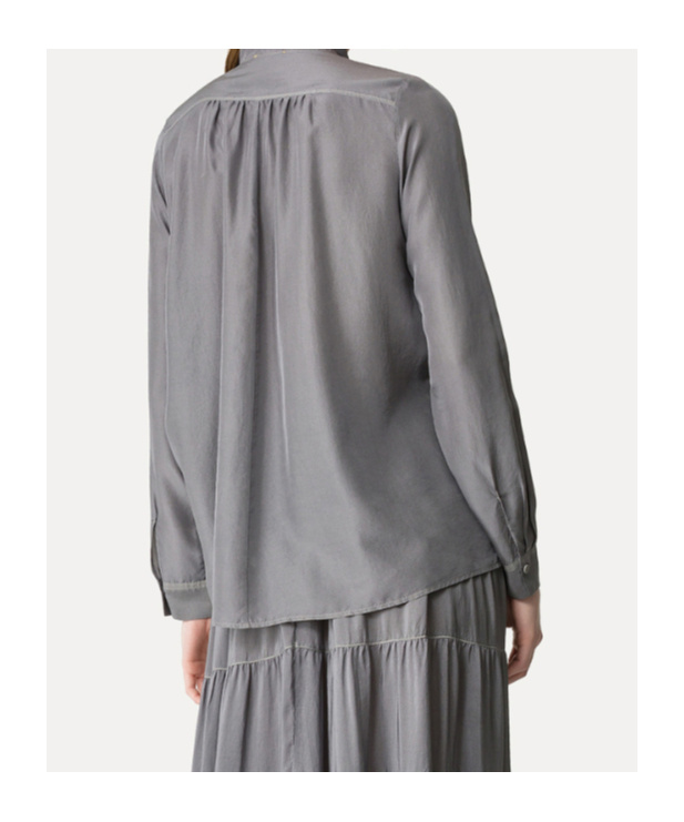Forte Forte Shirt With A Funnel Neck In Habotai Silk In Gray