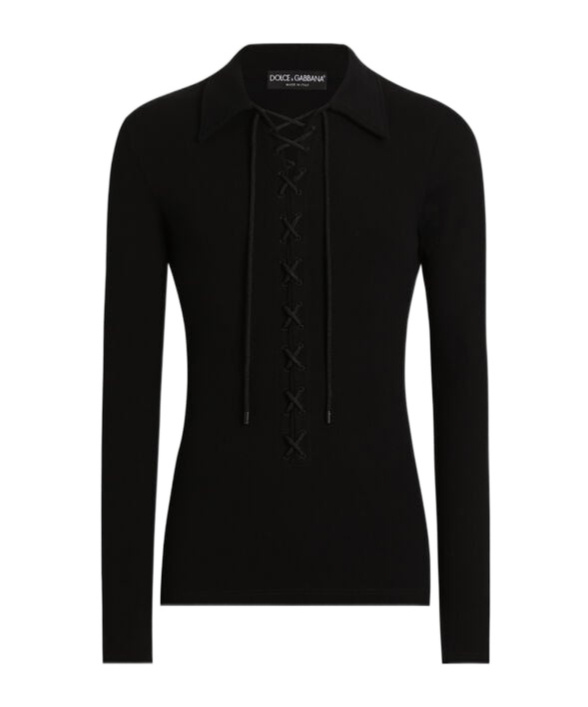 Dolce & Gabbana Dolce  Gabbana Long-sleeved Interlock Jersey Polo Shirt In Black