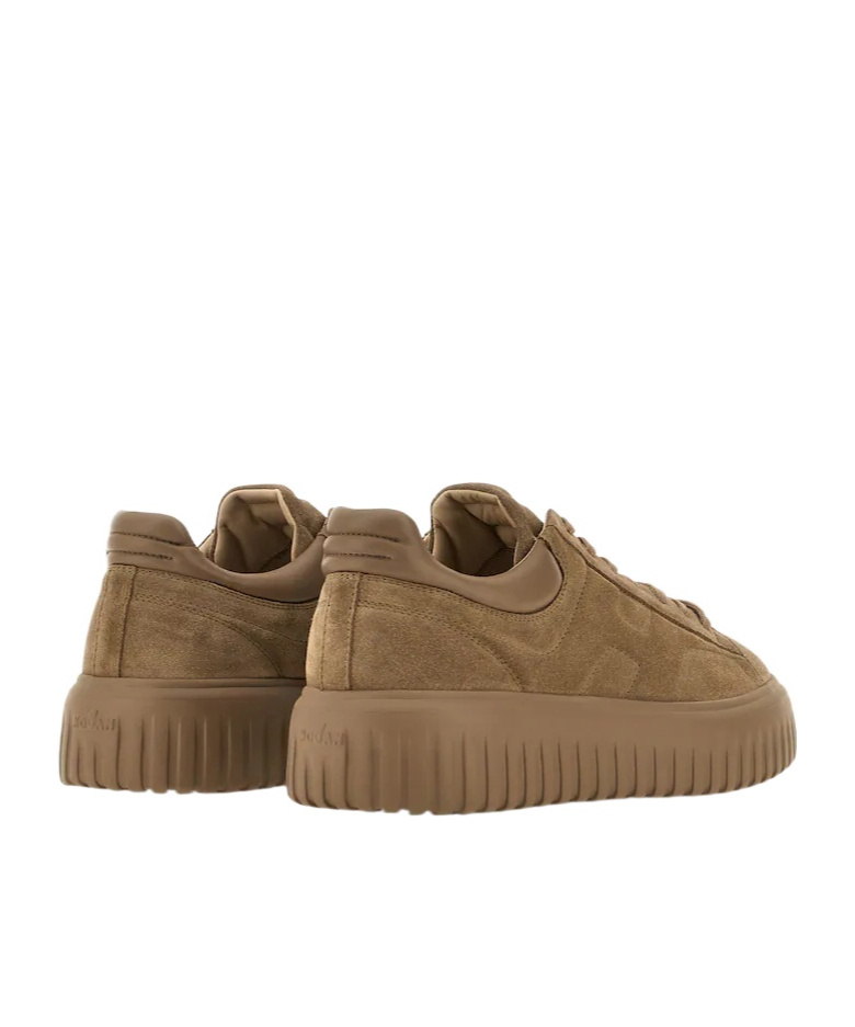 Hogan H Stripes Allacciato H Sneakers With Suede Upper And Rubber Sole In Brown