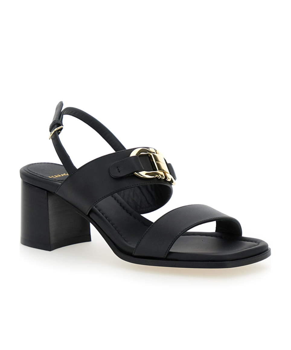 Ferragamo Sandals Block Heel Gancini Buckle In Black