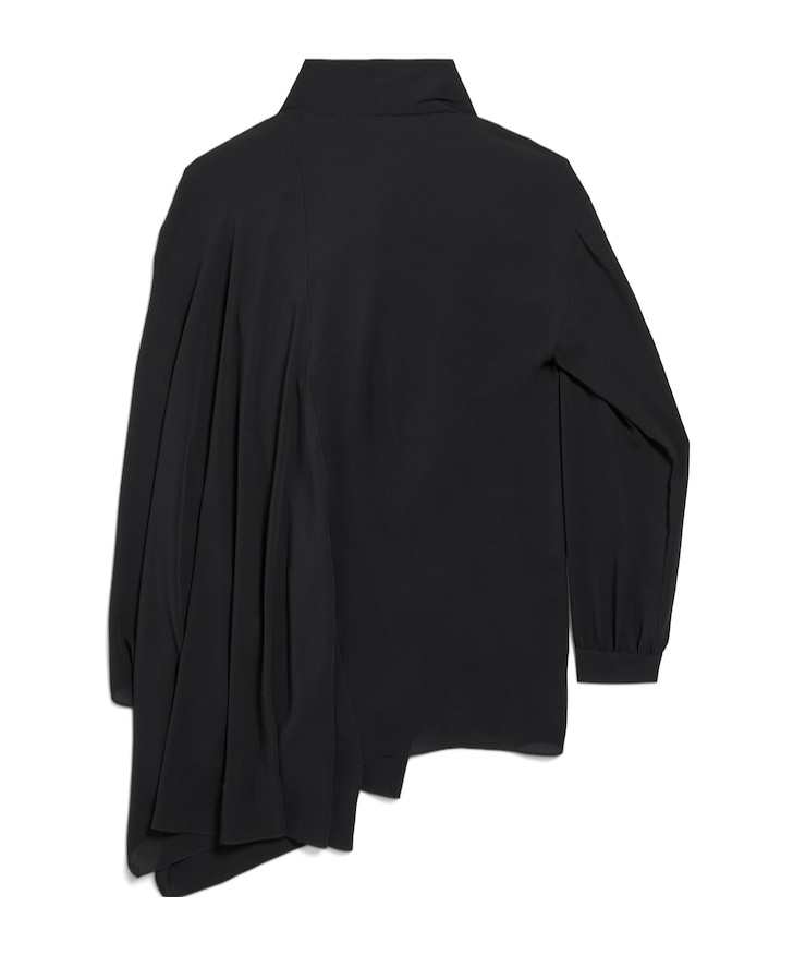Balenciaga Asymmetric Black Silk Blouse With Scarf In Black